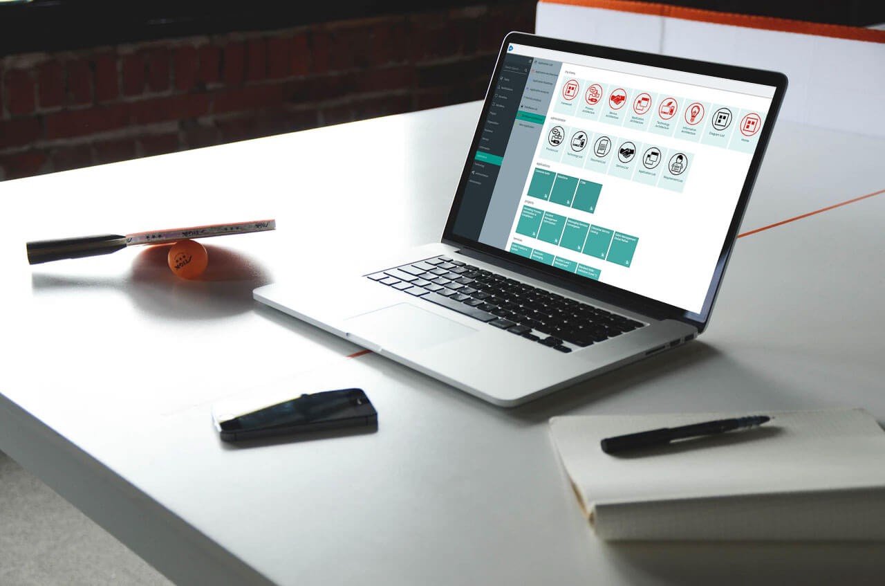 Powered by Casewise, erwin Enterprise Architecture Laptop displaying erwin Enterprise Architecture