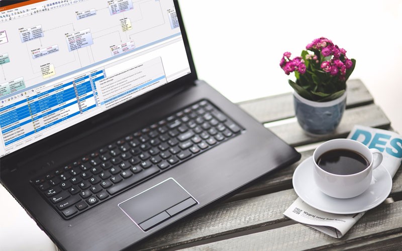erwin Data Modeler software Laptop displaying erwin DM Standard Edition data modeler software