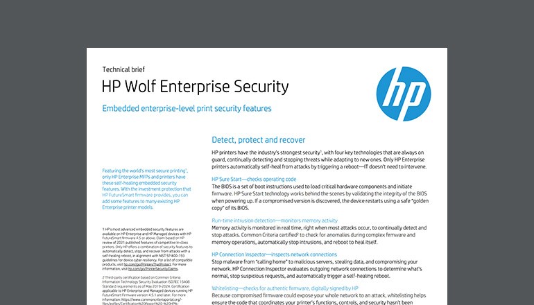 HP Wolf Enterprise Security: Embedded Enterprise-level Print Security brief Embedded Enterprise-level Print Security thumbnail of asset