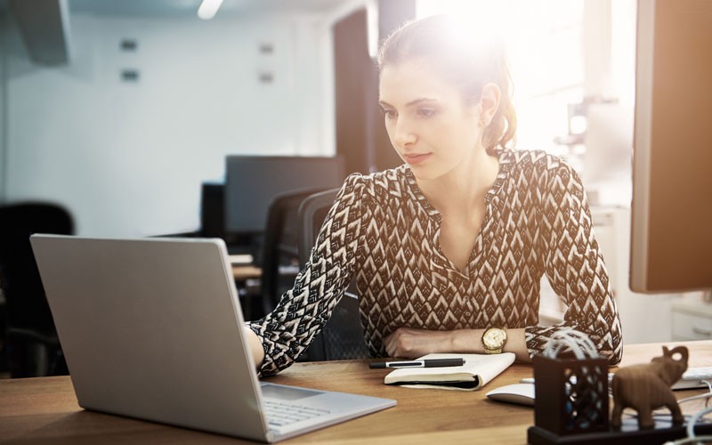 IBM software-defined storage Woman working on laptop