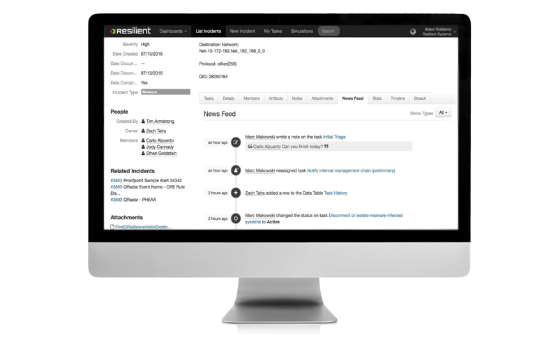 IBM Resilient Incident Response Platform IBM Resilient Incident Response Platform displayed on mock monitor screen