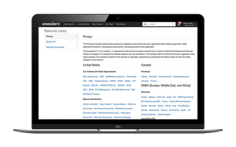 IBM Resilient Incident Response Platform GDPR IBM Resilient Incident Response Platform GDPR displayed on laptop screen