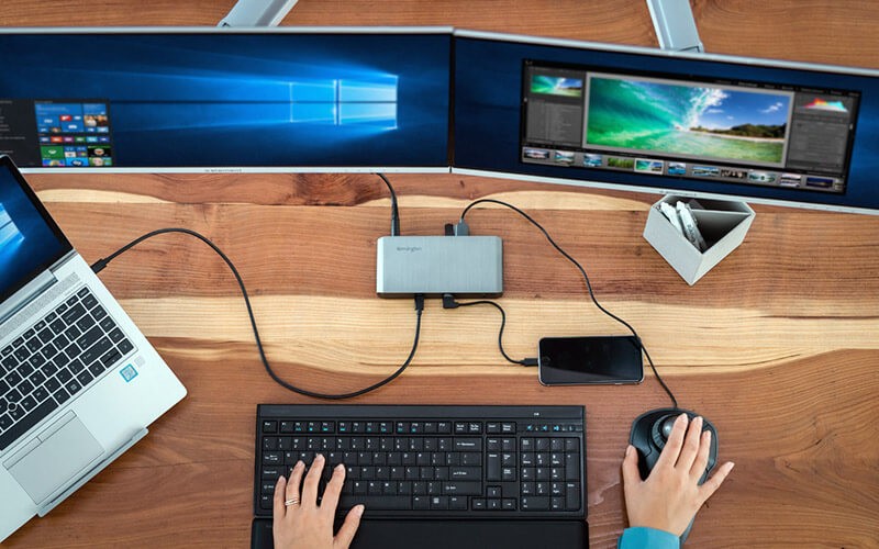 Data protection at its finest Person using two monitors at work