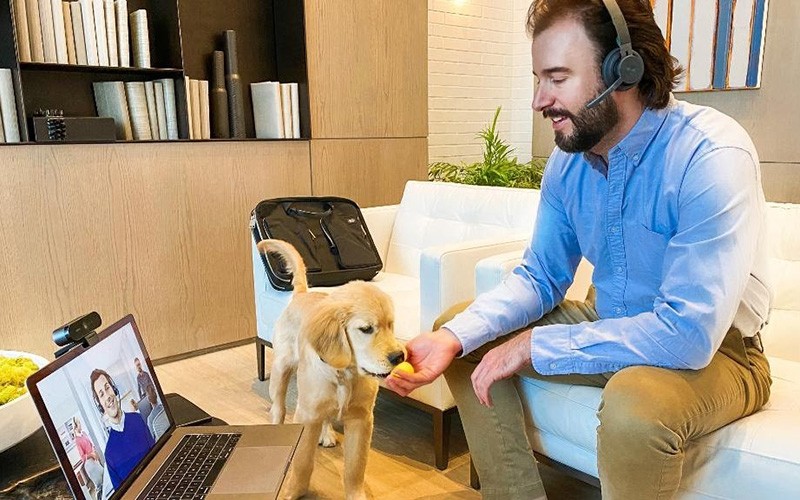 Man working using a laptop at the home