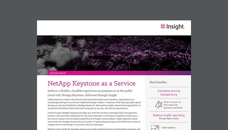 NetApp Keystone as a Service solution brief Thumbnail of solution brief available to download to the button the the right.