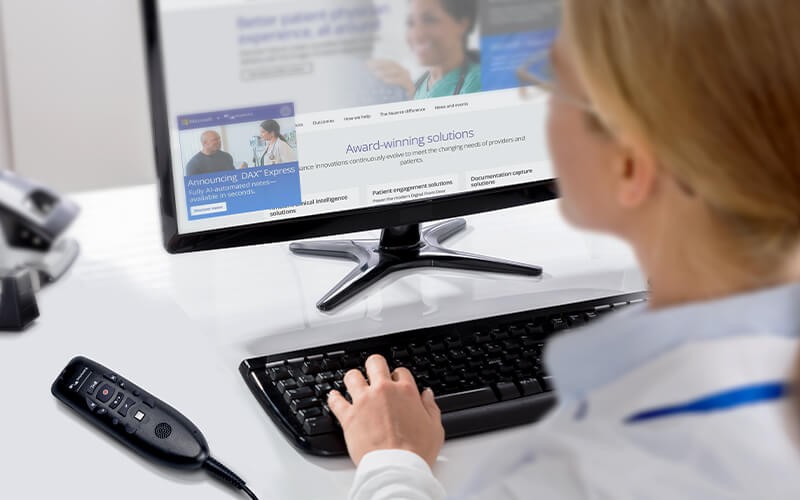 Healthcare dictation microphone Medical worker working with Nuance product solution