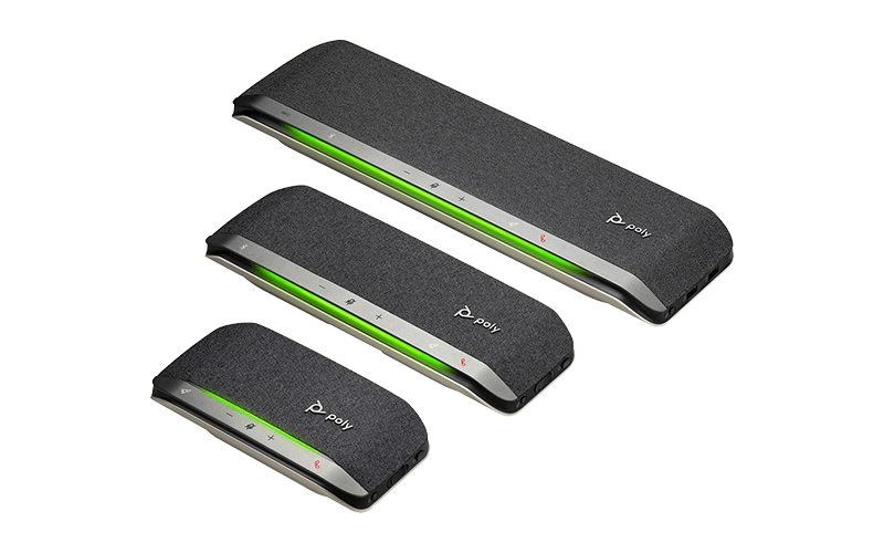 Turn small spaces into powerful conference rooms effortlessly with Poly® Sync Bluetooth® smart speakerphones Different sizes of Poly Sync Bluetooth speakerphones