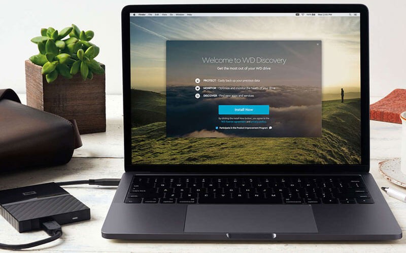 Portable storage connected to laptop WD My Passport Solid-State Drives product
