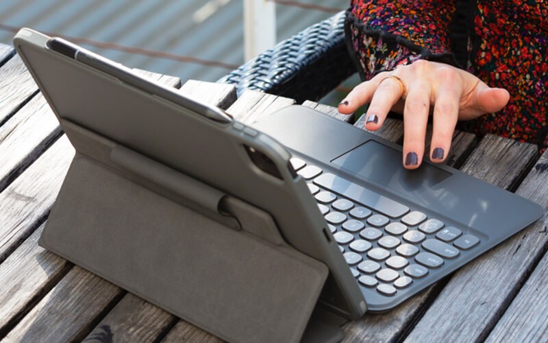 Person using ZAGG keyboard