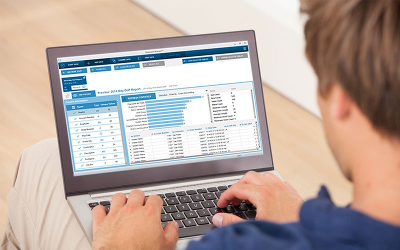 Employee working on computer with Datawatch software displayed