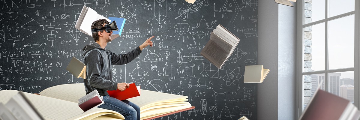 man using vr to study