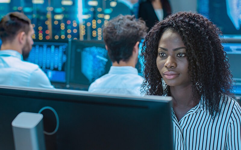 Woman working on desktop