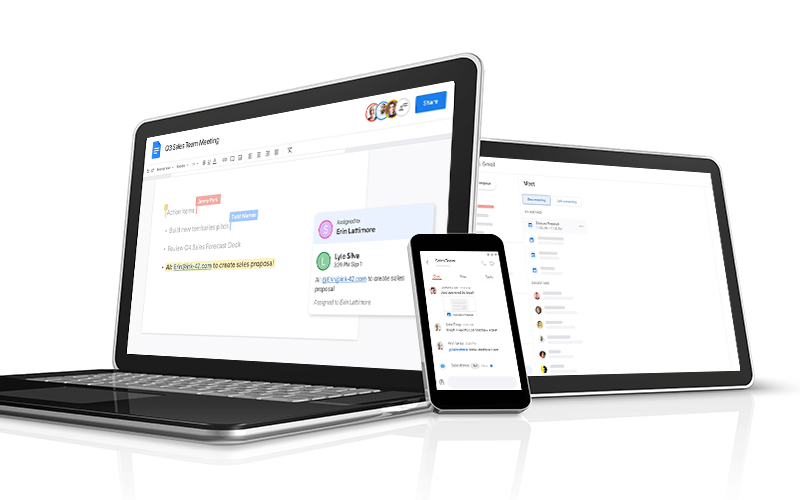 Be more productive with Google workspace Devices showing google workspace features and interface