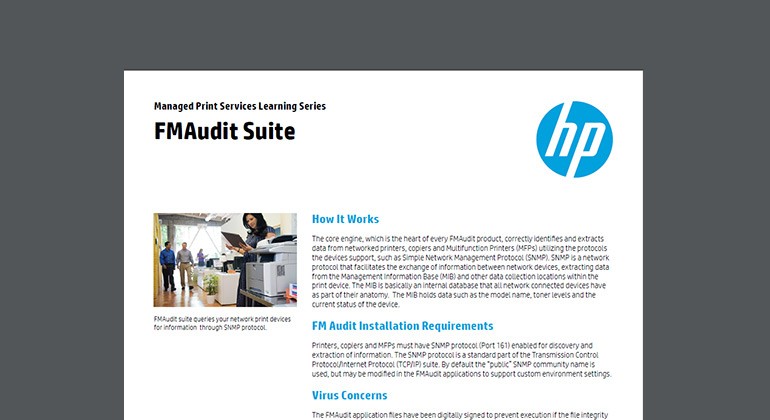FMAudit Suite brief from HP Cover of FMAudit Suite brief