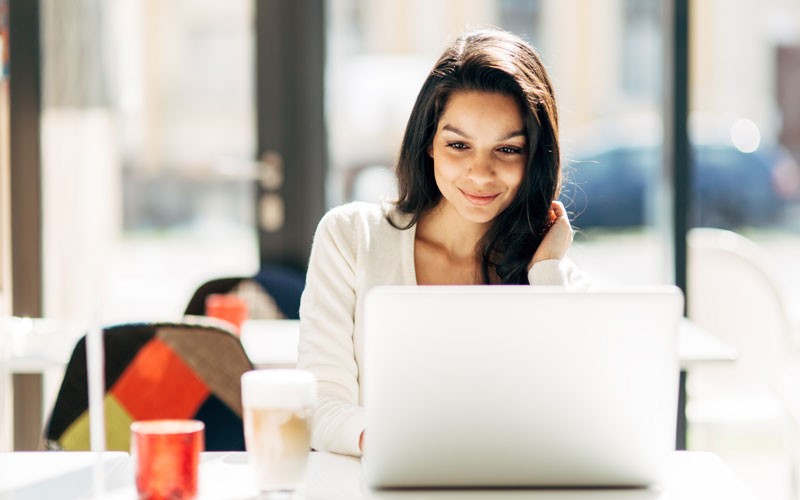 Trust your enterprise cloud with data protection Woman on laptop device remote