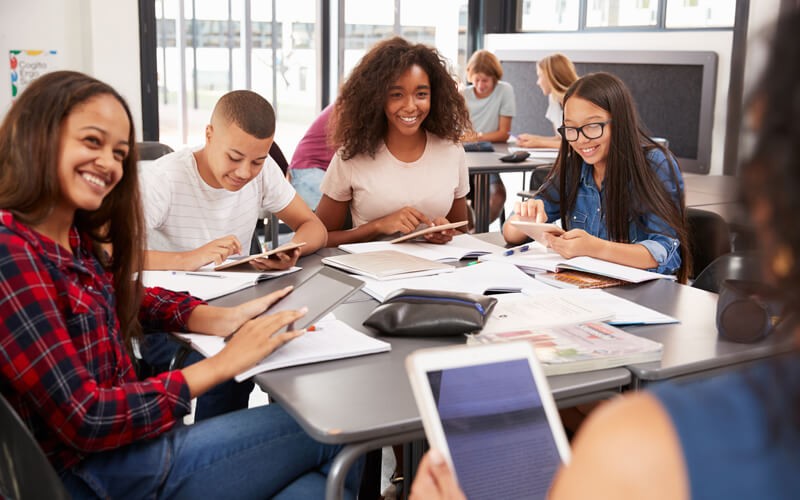 Less downtime and more learning time Students in small groups work with tablet devices