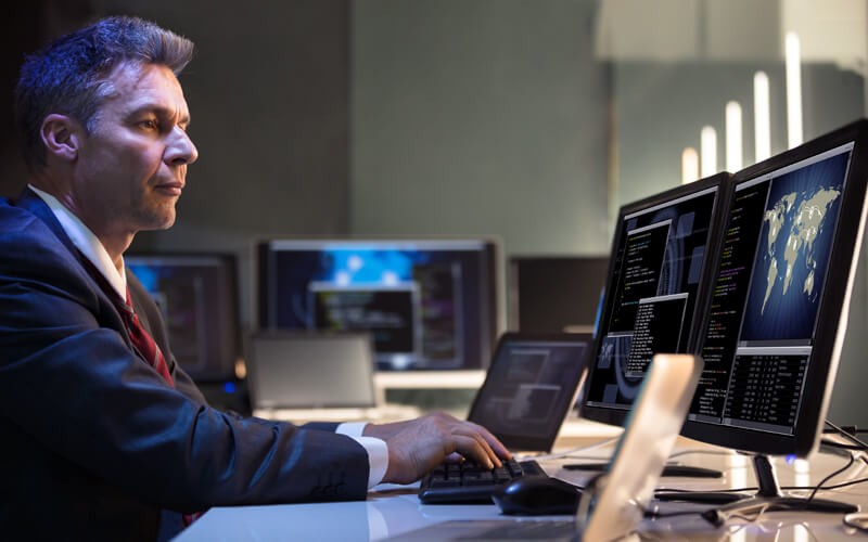 The future of technology lies in cloud computing Man on tablet utilizing cloud technology