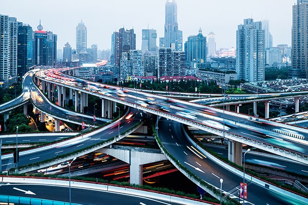 Multiple freeways during rush hour 